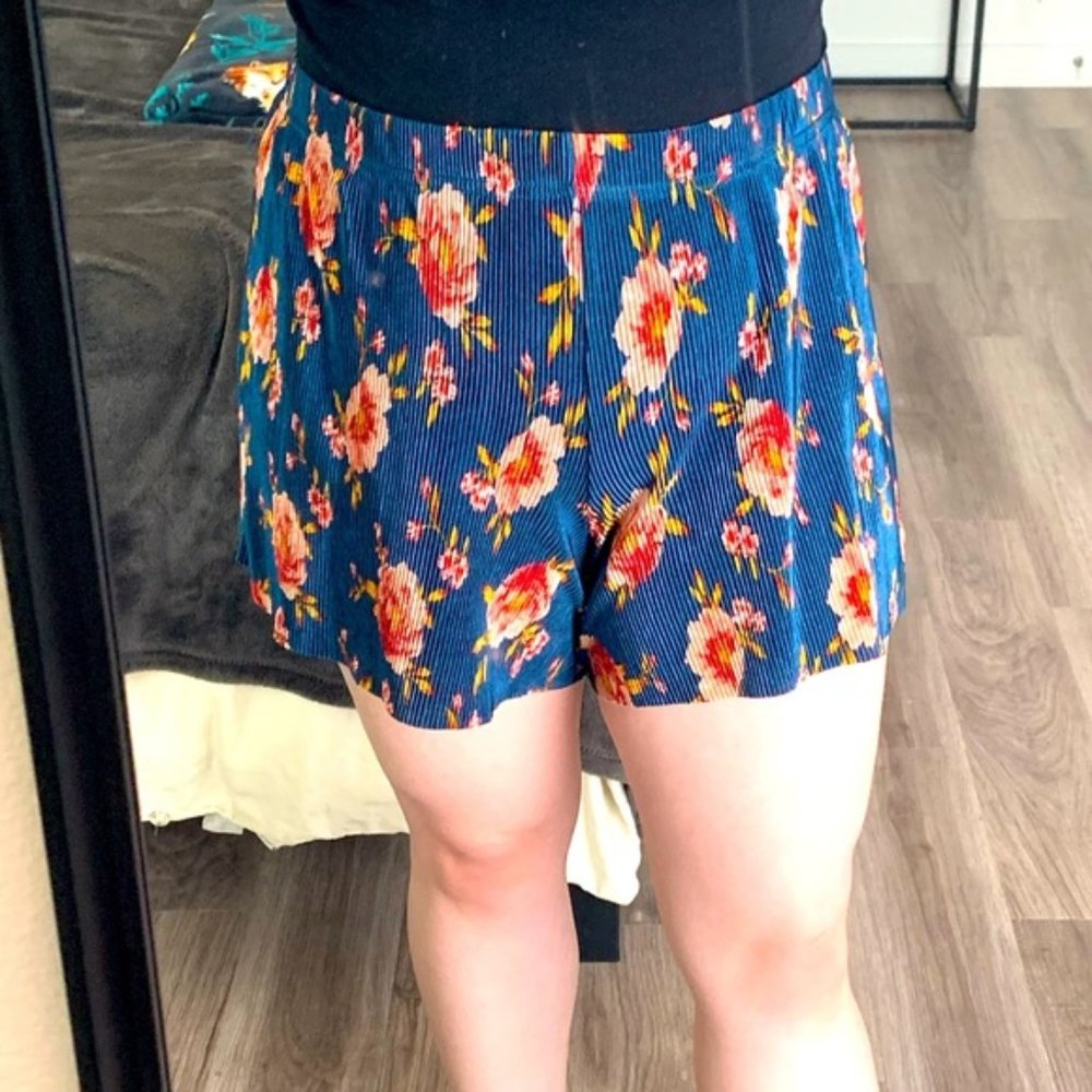 Blue Shorts with Pink Roses Size Large